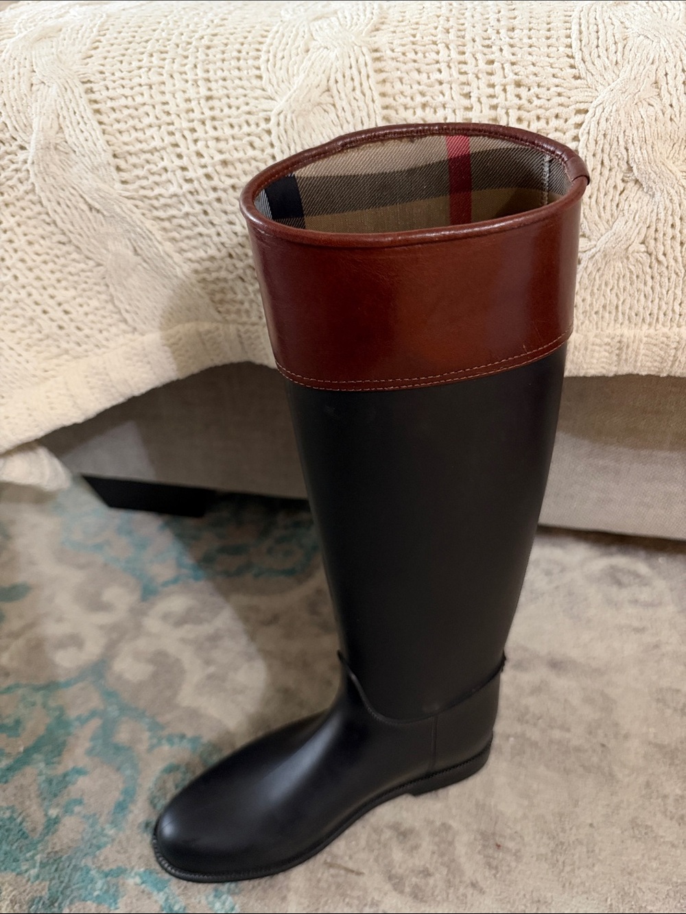 Classic Two-Tone Tall Riding Boot - Black with Brown Cuff